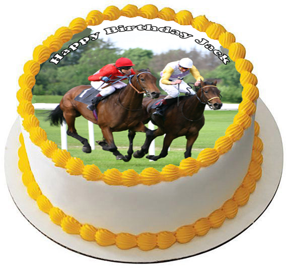 RACE HORSE RACING 7.5" PREMIUM Edible RICE Cake Topper CAN PERSONALISE TEXT D5