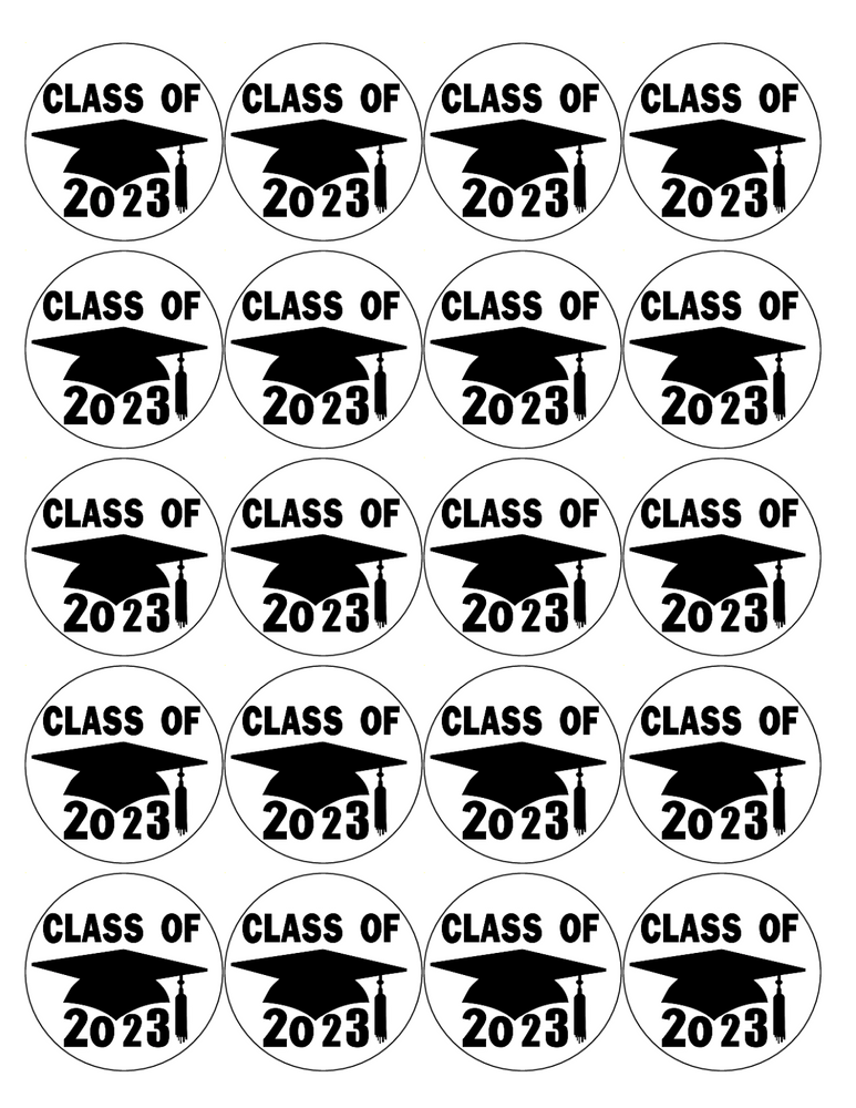 Graduation 20 x 5cm PREMIUM EDIBLE ICING ROUND CUP CAKE TOPPERS LEAVERS 2023 D2