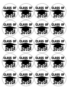 Graduation 20 x 5cm PREMIUM EDIBLE ICING ROUND CUP CAKE TOPPERS LEAVERS 2023 D2