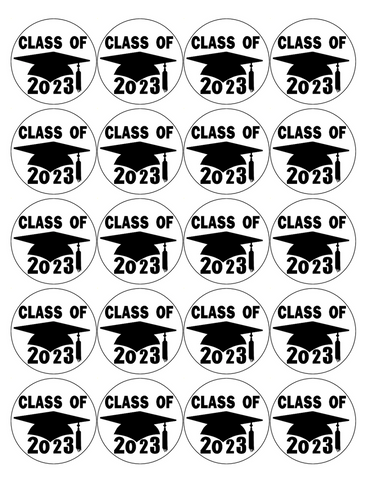 Graduation 20 x 5cm PREMIUM EDIBLE ICING ROUND CUP CAKE TOPPERS LEAVERS 2023 D2