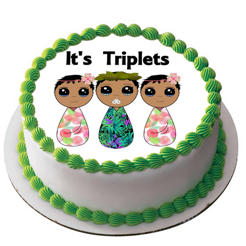 NEW BABY TRIPLETS 7.5" ROUND RICE WAFER PAPER EDIBLE PREMIUM CAKE TOPPER D12