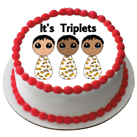 NEW BABY TRIPLETS 7.5" ROUND RICE WAFER PAPER EDIBLE PREMIUM CAKE TOPPER D11