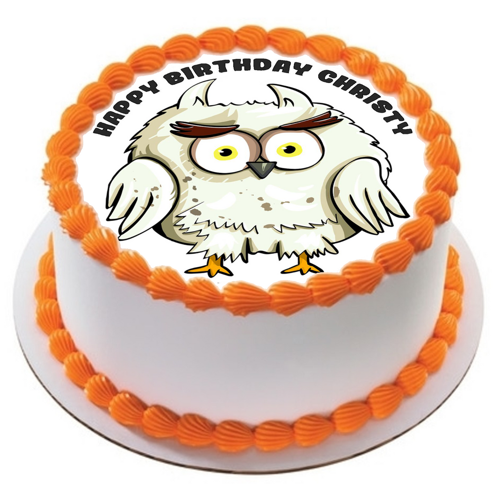 OWL 7.5" ROUND RICE WAFER PAPER EDIBLE PREMIUM CAKE TOPPER BIRD D2