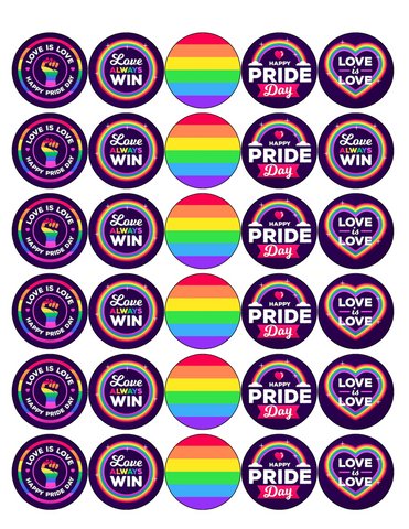 PRIDE MIX 30 x 4cm PREMIUM EDIBLE RICE PAPER ROUND CUP CAKE TOPPERS LGBTQ D4