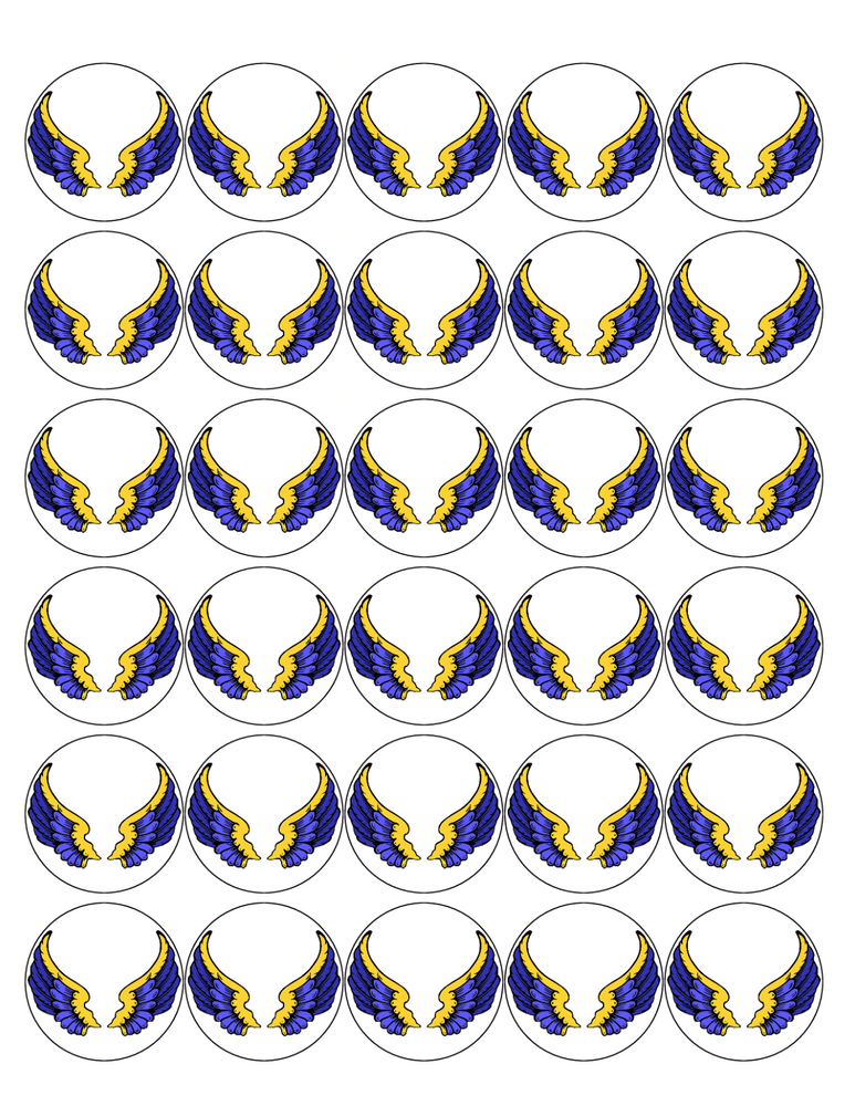 WINGS 30 x 4cm PREMIUM EDIBLE ICING ROUND CUP CAKE TOPPERS BLUE D1