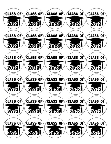 Graduation 30 x 4cm PREMIUM EDIBLE ICING ROUND CUP CAKE TOPPERS LEAVERS 2023 D2