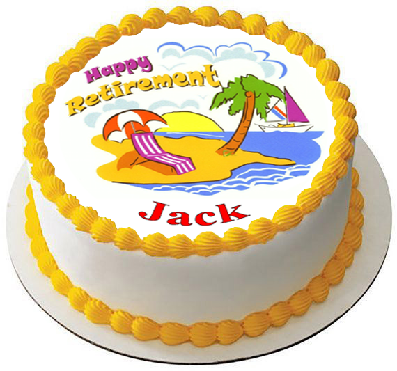 HAPPY RETIREMENT 7.5 PREMIUM Edible RICE Cake Topper CAN BE PERSONALISED D2