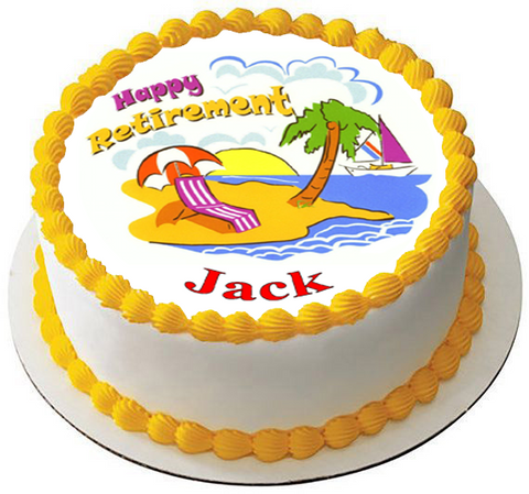HAPPY RETIREMENT 7.5 PREMIUM Edible RICE Cake Topper CAN BE PERSONALISED D2