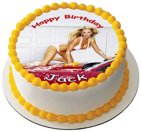 SEXY CAR WASH GIRL 7.5 PREMIUM Edible RICE Cake Topper CAN BE PERSONALISED D1