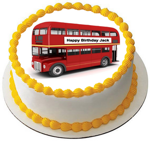 RED LONDON BUS Birthday 7.5 PREMIUM Edible RICE Cake Topper Own Text On Bus D4