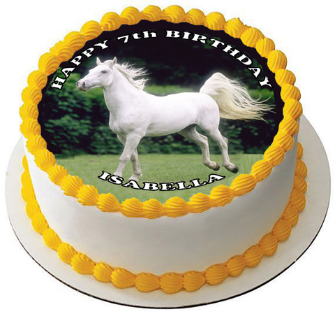 WHITE HORSE 7.5 PREMIUM Edible RICE WAFER Cake Topper CAN BE PERSONALISED D3