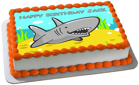 SHARK A4 PREMIUM EDIBLE ICING CAKE TOPPER CAN PERSONALISE TEXT white bull D2