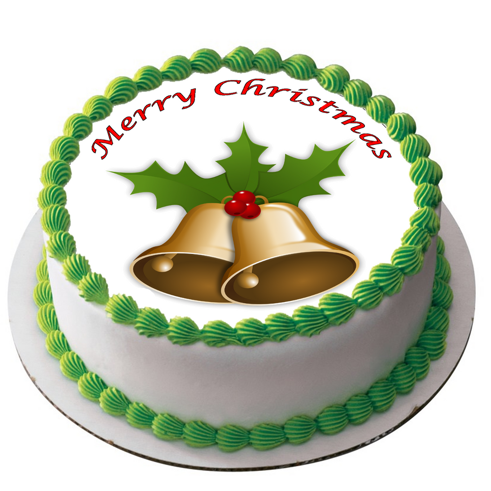 MERRY CHRISTMAS 7.5" Round PREMIUM Edible RICE Cake Topper XMAS HOLLY BELLS D41