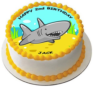 SHARK 7.5" PREMIUM Edible RICE Cake Topper CAN PERSONALISE TEXT WHITE BULL D2