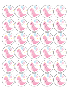 PINK DINOSAUR 30 x 4cm PREMIUM EDIBLE ICING ROUND CUP CAKE TOPPERS CUTE D10