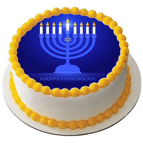 HAPPY HANUKKAH 7.5" ROUND ICING EDIBLE PREMIUM CAKE TOPPER 19CM DIAMETRE D1