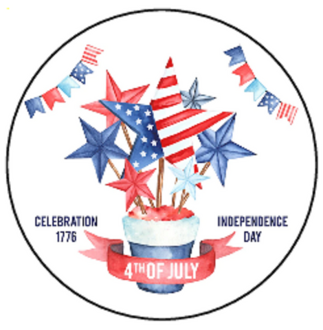 INDEPENDENCE DAY 30 x 4cm PREMIUM EDIBLE RICE PAPER ROUND CUP CAKE TOPPERS D4