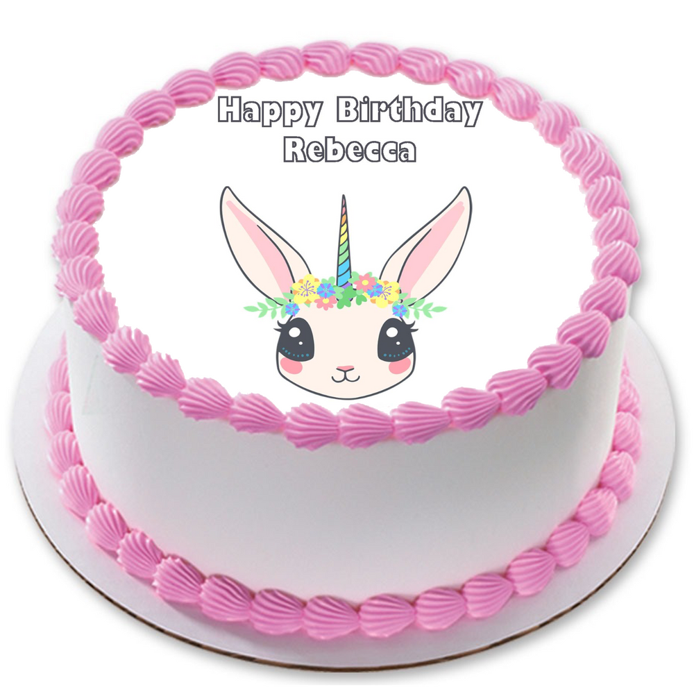 UNICORN 7.5" ROUND ICING EDIBLE PREMIUM CAKE TOPPER 19CM DIAMETRE RABBIT CUTE D8