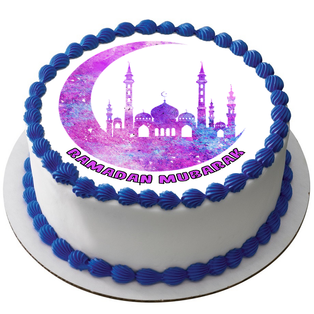 RAMADAN MUBARAK 7.5" ROUND ICING EDIBLE PREMIUM CAKE TOPPER 19CM DIAMETRE D2