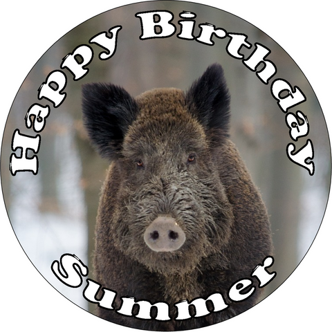 WILD BOAR 7.5" ROUND ICING EDIBLE PREMIUM CAKE TOPPER 19CM DIAMETRE PIG HOG D2