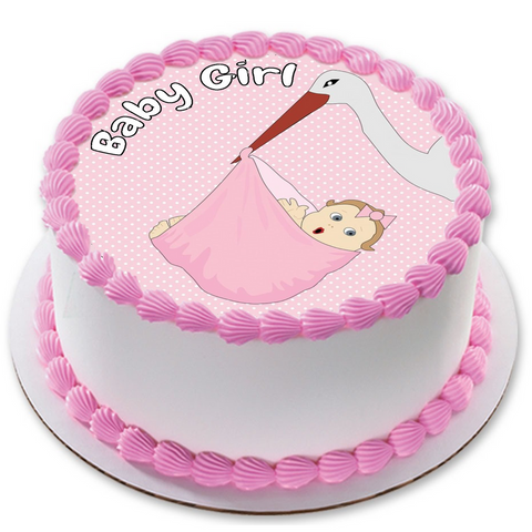 NEW BABY 7.5" ROUND ICING EDIBLE PREMIUM CAKE TOPPER 19CM DIAMETRE PINK GIRL D6