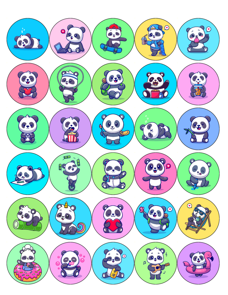 PANDA MIX 30 x 4cm PREMIUM EDIBLE RICE PAPER ROUND CUP CAKE TOPPERS CUTE D2