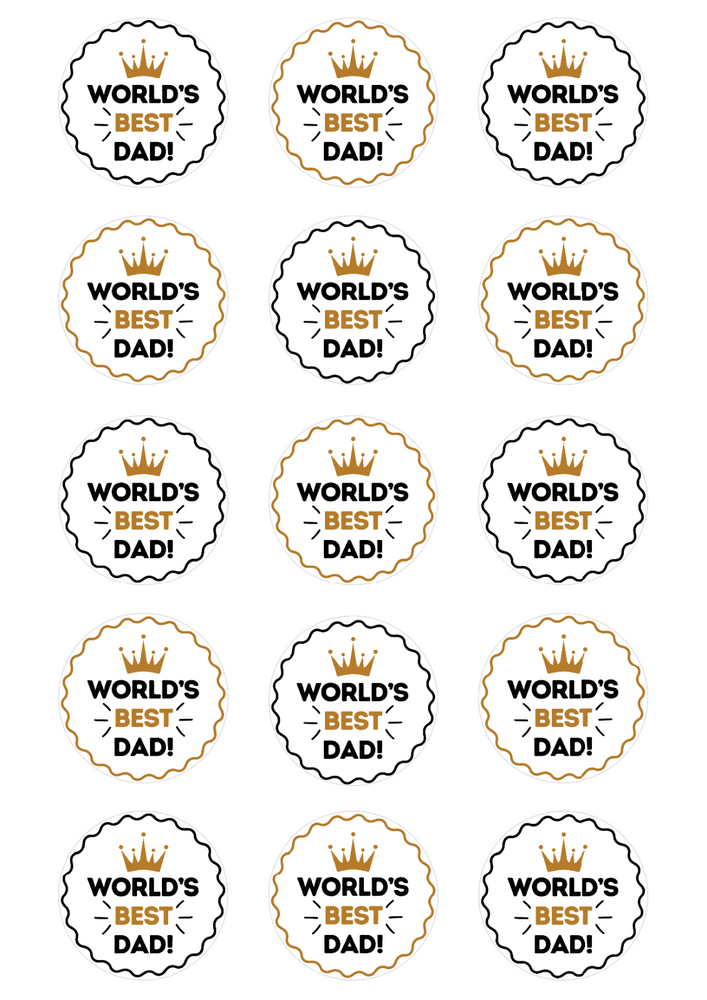 FATHERS DAY 15 x 5cm PREMIUM EDIBLE ICING SHEET ROUND CUP CAKE TOPPERS DAD ID35