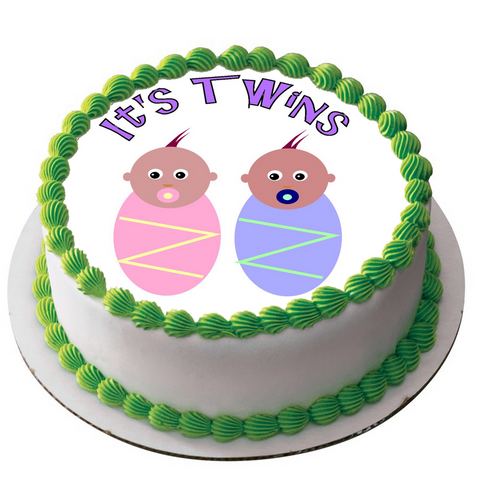 NEW BABY TWINS 7.5" ROUND ICING EDIBLE PREMIUM CAKE TOPPER 19CM DIAMETRE D17