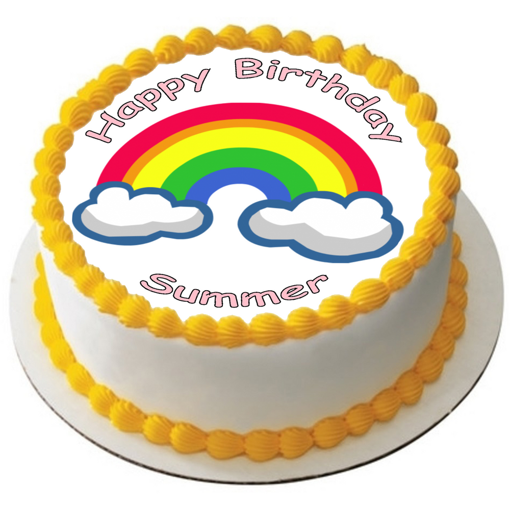 RAINBOW CLOUD 7.5" PREMIUM COLOURFUL EDIBLE RICE CARD TOPPER CUSTOM TEXT D1