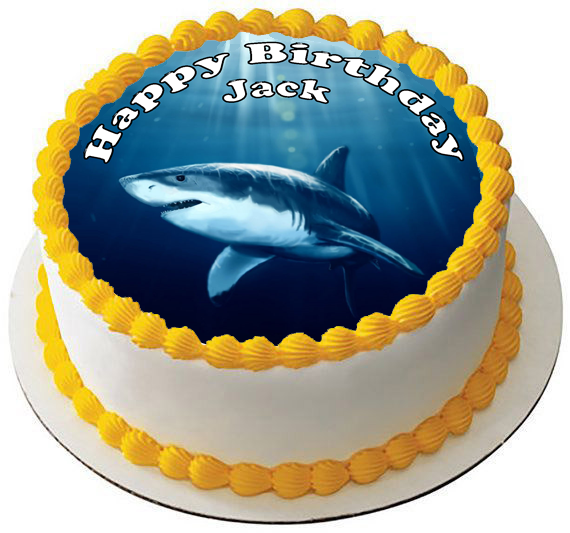 GREAT WHITE SHARK 7.5" PREMIUM Edible RICE Cake Topper CAN PERSONALISE TEXT D1