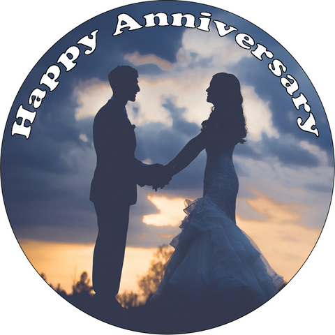 Wedding Anniversary 7.5" PREMIUM ROUND RICE PAPER Cake Topper MARRIED COUPLE D2 - KraftyDesigns