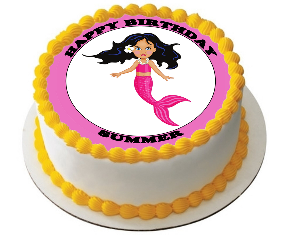 MERMAID 7.5" PREMIUM EDIBLE RICE CARD BIRTHDAYCAKE TOPPER CAN BE PERSONALISED D2