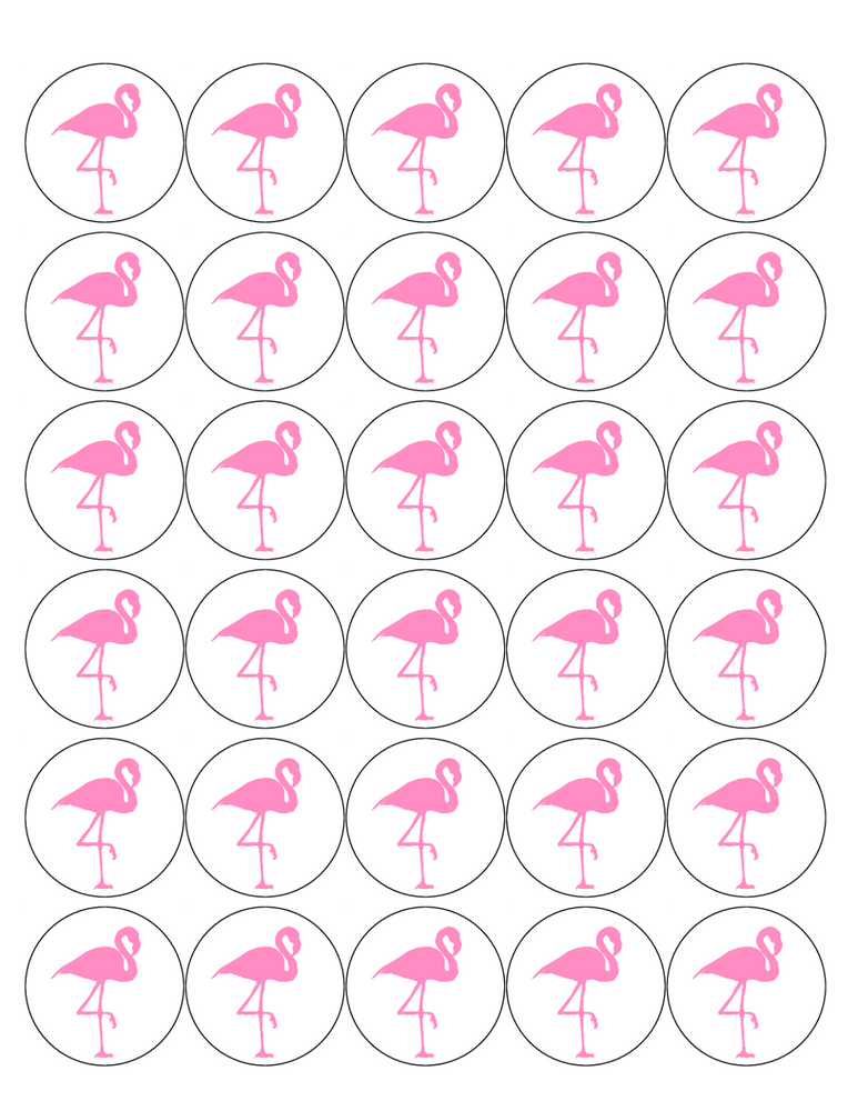 PINK FLAMINGO 30 x 4cm PREMIUM EDIBLE ICING ROUND CUP CAKE TOPPERS SILHOUETTE D1