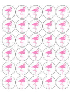 PINK FLAMINGO 30 x 4cm PREMIUM EDIBLE ICING ROUND CUP CAKE TOPPERS SILHOUETTE D1