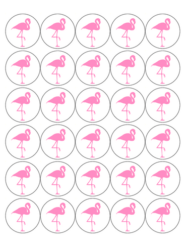 PINK FLAMINGO 30 x 4cm PREMIUM EDIBLE ICING ROUND CUP CAKE TOPPERS SILHOUETTE D1