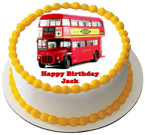 RED LONDON BUS Birthday 7.5 PREMIUM Edible ICING Cake Topper CAN PERSONALISED D5