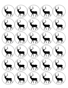 STAG 30 x 4cm PREMIUM EDIBLE ICING ROUND CUP CAKE TOPPERS DEER SILHOUETTE D1