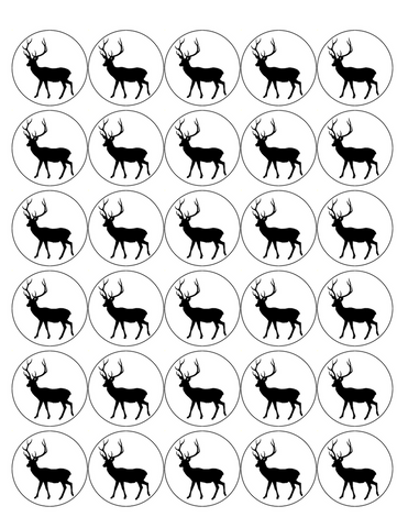 STAG 30 x 4cm PREMIUM EDIBLE ICING ROUND CUP CAKE TOPPERS DEER SILHOUETTE D1