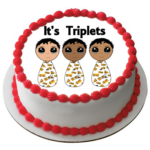 NEW BABY TRIPLETS 7.5" ROUND ICING EDIBLE PREMIUM CAKE TOPPER 19CM DIAMETRE D11