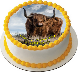 PREMIUM HIGHLAND COW 7.5" FARM ANIMALS EDIBLE RICE WAFER PAPER CAKE TOPPER D2