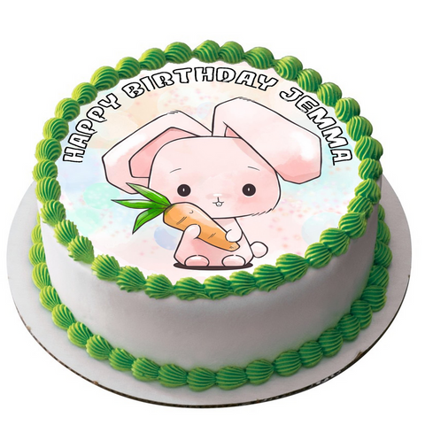 RABBIT 7.5" ROUND RICE WAFER PAPER EDIBLE PREMIUM CAKE TOPPER BUNNY CUTE D4