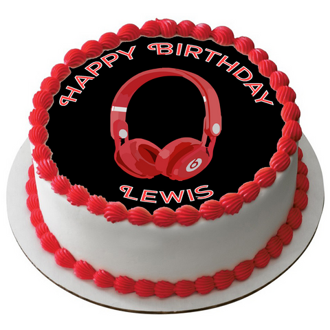 HEADPHONES 7.5" ROUND RICE WAFER PAPER EDIBLE PREMIUM CAKE TOPPER MUSIC DJ D1