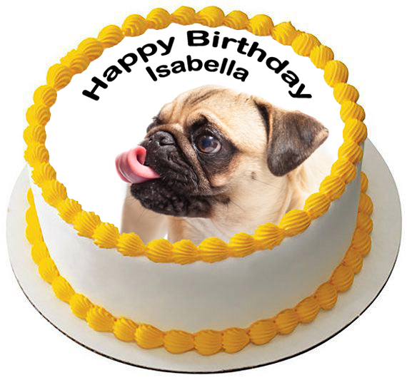 PUG CUTE DOG 7.5 PREMIUM Edible ICING Cake Topper CAN BE PERSONALISED D4