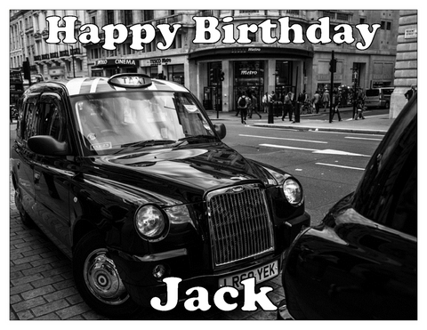 TAXI BLACK HACKNEY CAB A4 PREMIUM Edible ICING Cake Topper CAN PERSONALISE D1
