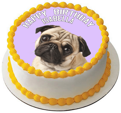 PUG DOG 7.5 PREMIUM Edible Rice Paper Cake Topper CAN PERSONALISE TEXT D2