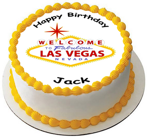 LAS VEGAS SIGN 7.5 PREMIUM Edible RICE CARD Cake Topper CAN BE PERSONALISED D4