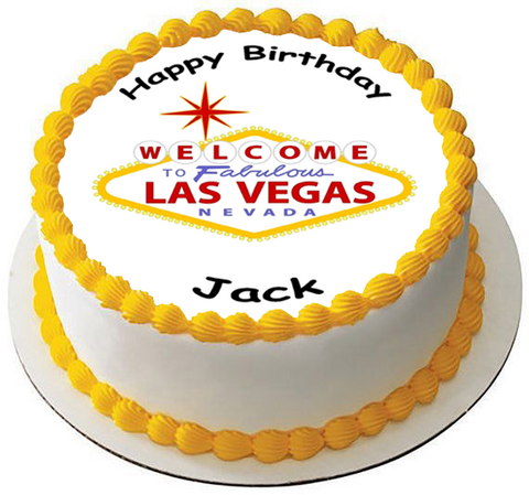 LAS VEGAS SIGN 7.5 PREMIUM Edible RICE CARD Cake Topper CAN BE PERSONALISED D4