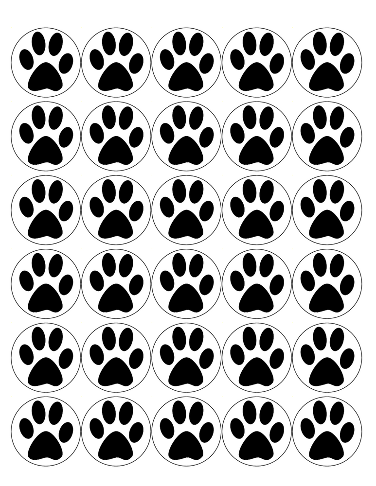 PAW PRINT 30 x 4cm PREMIUM EDIBLE RICE PAPER ROUND CUP CAKE TOPPERS ANIMAL D1