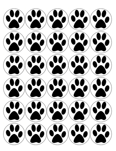 PAW PRINT 30 x 4cm PREMIUM EDIBLE RICE PAPER ROUND CUP CAKE TOPPERS ANIMAL D1