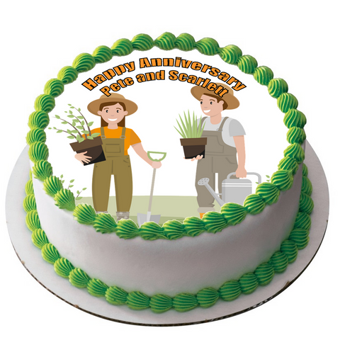 GARDENING 7.5" ROUND ICING EDIBLE PREMIUM CAKE TOPPER 19CM DIAMETRE D8